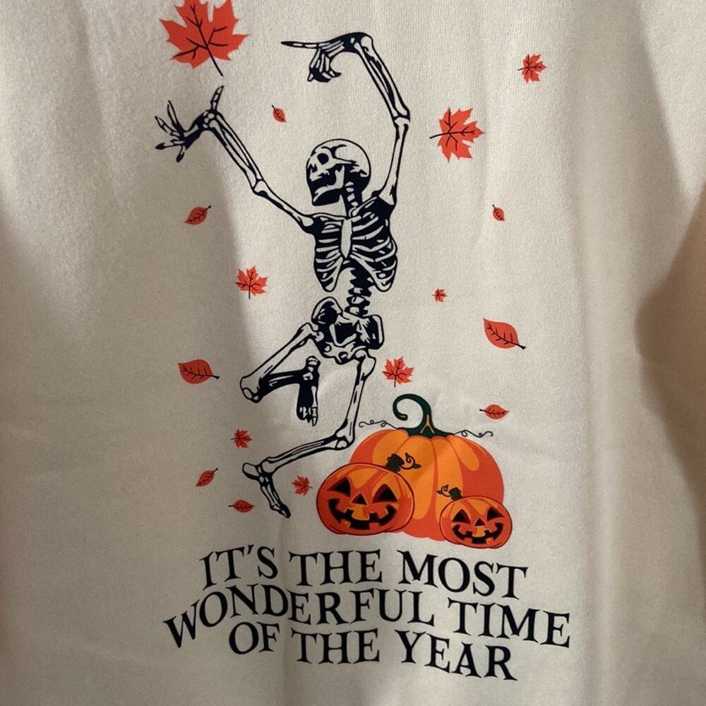 New Fall Halloween Skeleton Sweatshirt Crew Neck Long Sleeve Pumpkins Cute - Picture 3 of 5